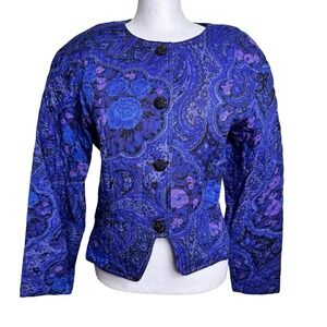 Carole Little Women's Blazer Jacket Purple Blue Floral Quilted Liner No Size Tag